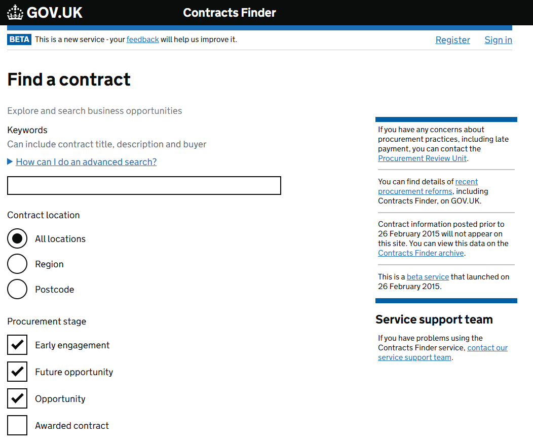 Contracts Finder Web Page